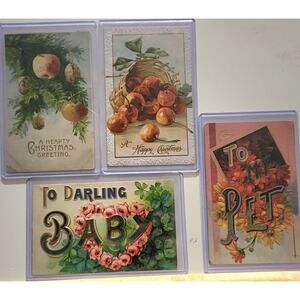 Lot Of Four Vintage Antique Embossed Postcards Christmas Baby Pet